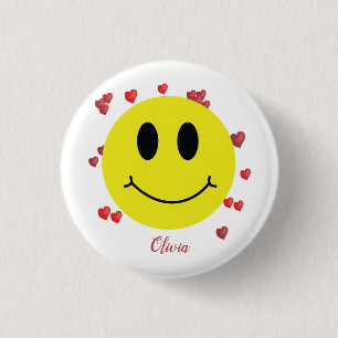 Grin Face with Red Hearts Personalized 3 Cm Round Badge