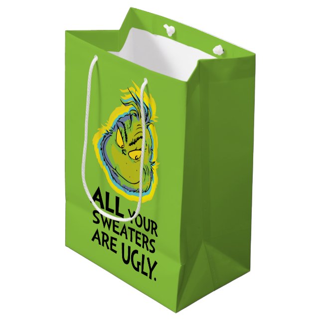 Grinch | All Your Sweaters Are Ugly Quote Medium Gift Bag (Front Angled)