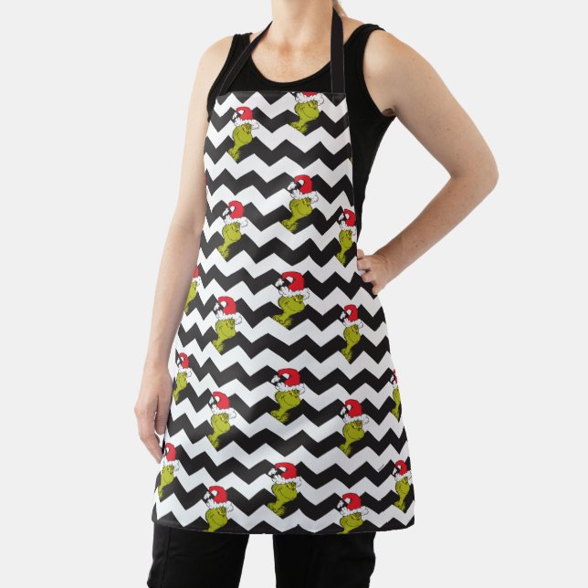 Grinch | Black & White Holiday Chevron Pattern Apron (Insitu)