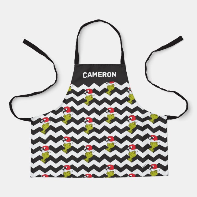 Grinch | Black & White Holiday Chevron Pattern Apron (Front)