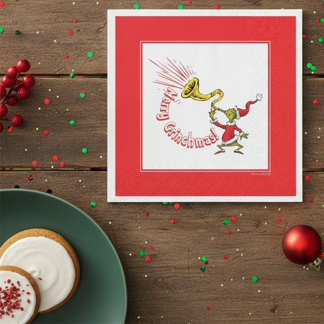 Grinch Blowing the Merry Grinchmas Horn Napkin (Creator Uploaded)