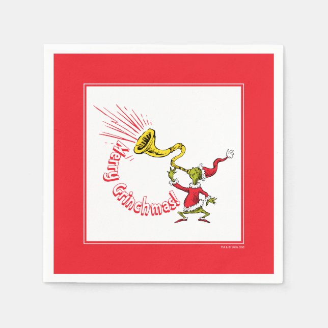 Grinch Blowing the Merry Grinchmas Horn Napkin (Front)