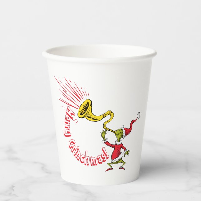 Grinch Blowing the Merry Grinchmas Horn Paper Cups (Front)