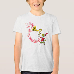 Grinch Blowing the Merry Grinchmas Horn Tri-Blend Shirt