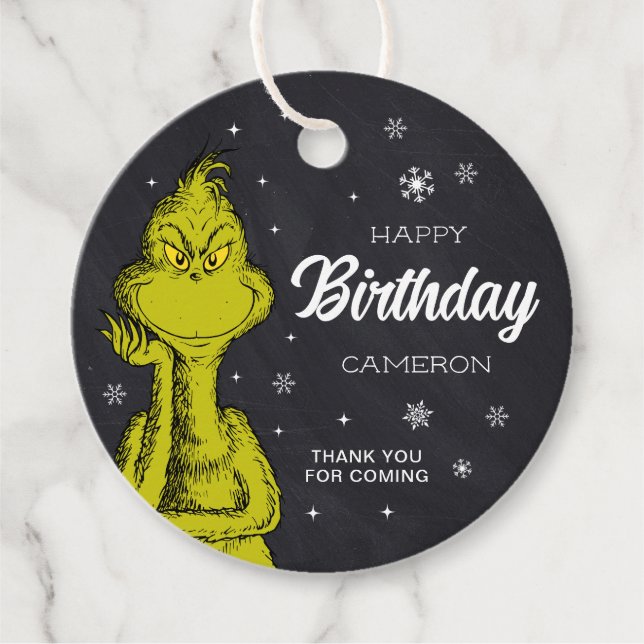 Grinch Chalkboard Birthday Favour Favour Tags (Front)