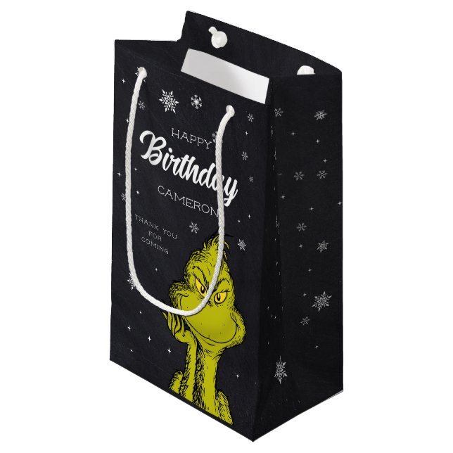 Grinch Chalkboard Birthday Favour Small Gift Bag (Front Angled)