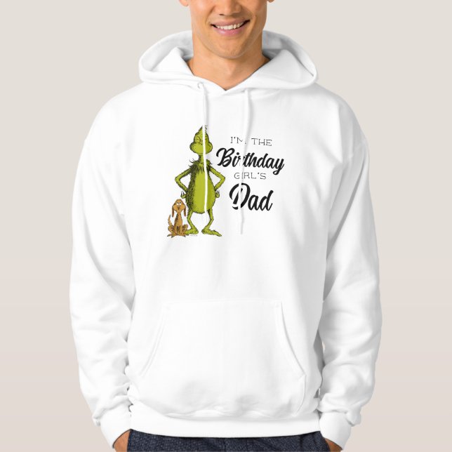 Grinch Chalkboard Birthday Girl's Dad Hoodie (Front)