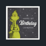 Grinch Chalkboard Birthday Napkin<br><div class="desc">Personalise this cute Dr. Seuss Grinch chalkboard napkin for your child's 1st birthday.</div>