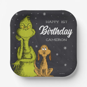Grinch Chalkboard Birthday Paper Plate