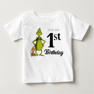 Grinch Chalkboard First Birthday Baby T-Shirt
