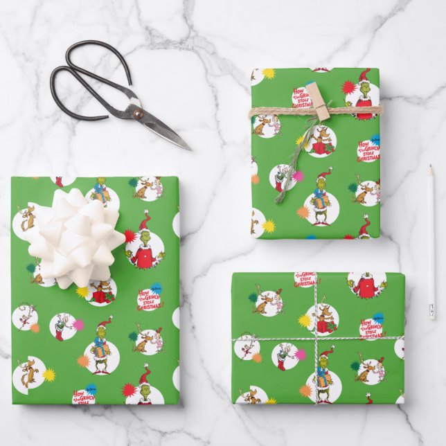 Grinch | Christmas Dot Pattern Wrapping Paper Sheet (Front)