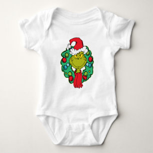 Grinch   Christmas Holiday Wreath Baby Bodysuit