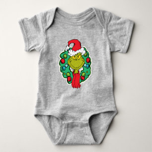 Grinch   Christmas Holiday Wreath Baby Bodysuit