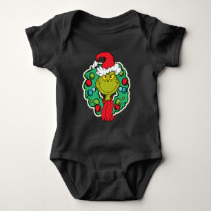 Grinch   Christmas Holiday Wreath Baby Bodysuit