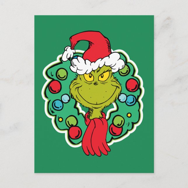 Grinch | Christmas Holiday Wreath Postcard (Front)