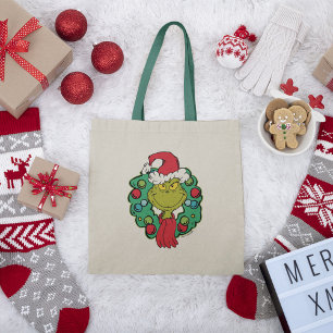 Grinch   Christmas Holiday Wreath Tote Bag