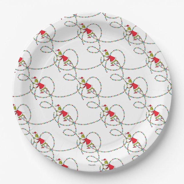 Grinch | Christmas Lights Pattern Paper Plate (Front)