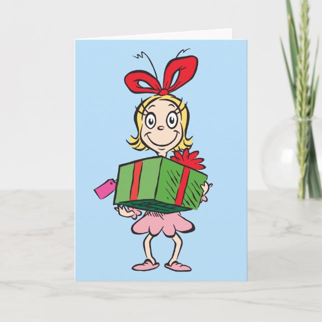 Grinch | Cindy-Lou Who - Holding Present Holiday Card (Front)