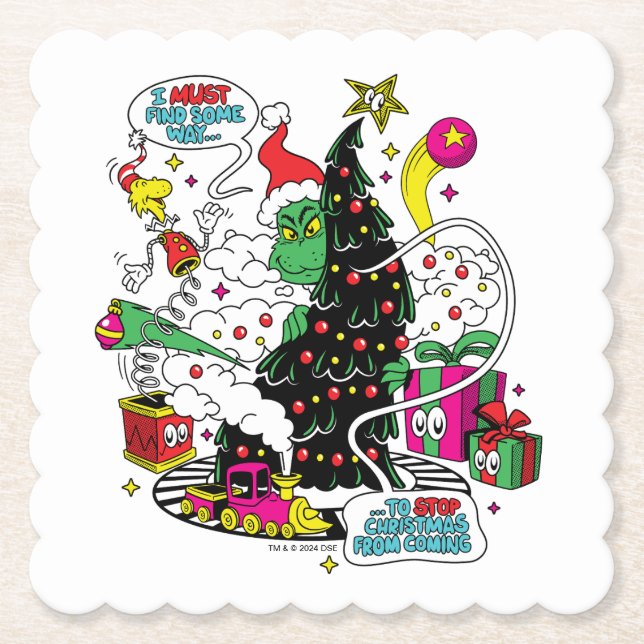 Grinch Colourful Christmas Graphic Paper Coaster (Front)