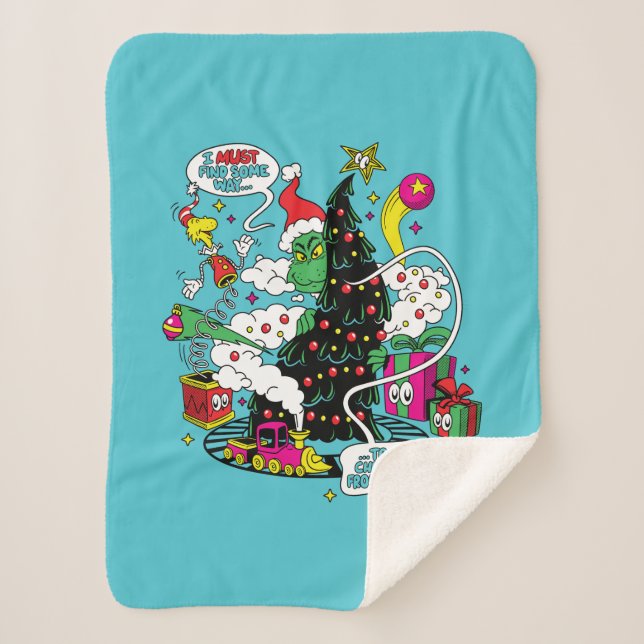 Grinch Colourful Christmas Graphic Sherpa Blanket (Front)