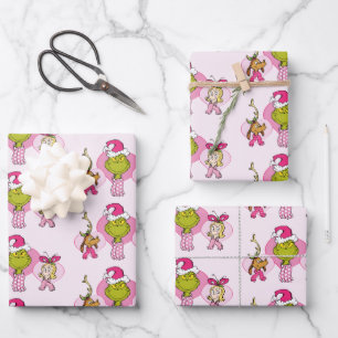 Grinch Crew in Pink Valentine's Portrait Wrapping Paper Sheet