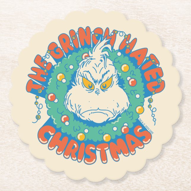 Grinch Hated Christmas Paper Coaster (Front)