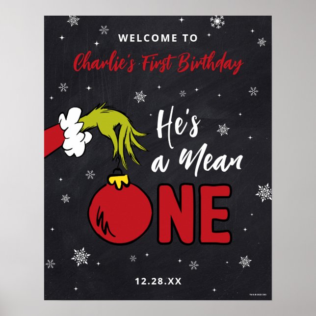 Grinch He's a Mean One 1st Birthday Poster (Front)