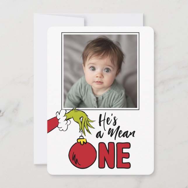 Grinch He's a Mean One 1st Birthday Thank You Card (Front)