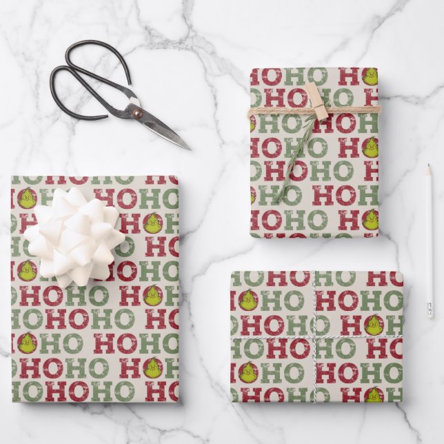 Grinch Ho Ho Ho Pattern Wrapping Paper Sheet (Front)