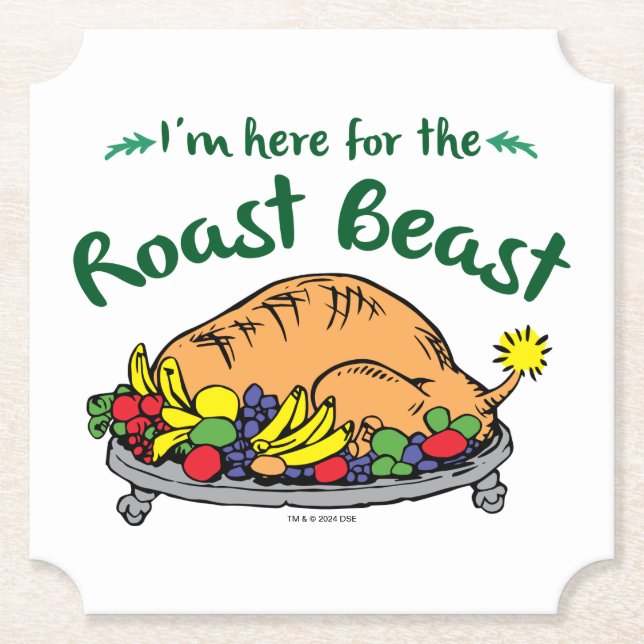 Grinch | I'm Here for the Roast Beast Quote Paper Coaster (Front)