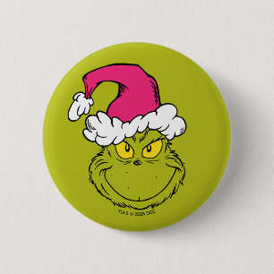 Grinch in Pink Santa Hat 6 Cm Round Badge