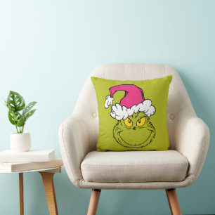 Grinch in Pink Santa Hat Cushion