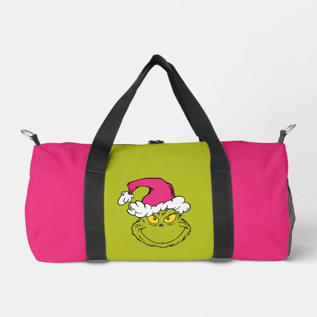 Grinch in Pink Santa Hat Duffle Bag (Front)