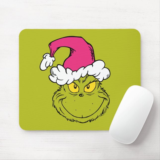 Grinch in Pink Santa Hat Mouse Mat (With Mouse)