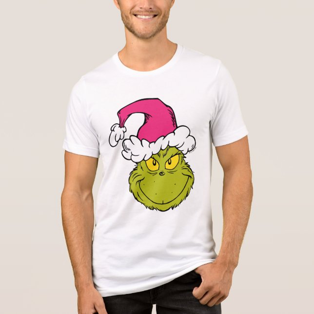 Grinch in Pink Santa Hat Tri-Blend Shirt (Front)