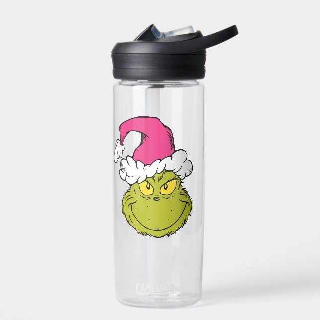 Grinch in Pink Santa Hat Water Bottle (Left)