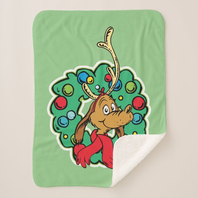Grinch | Max Christmas Wreath Sherpa Blanket (Front)