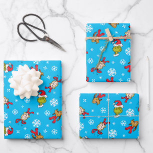Grinch, Max & Cindy-Lou Who Snowlfake Pattern Wrapping Paper Sheet