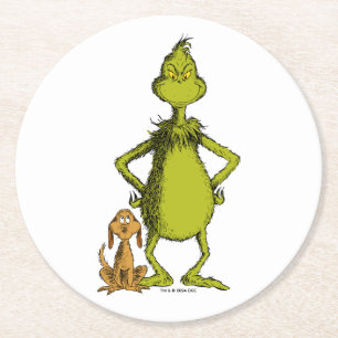 Grinch   Max & Grinch Stance Round Paper Coaster