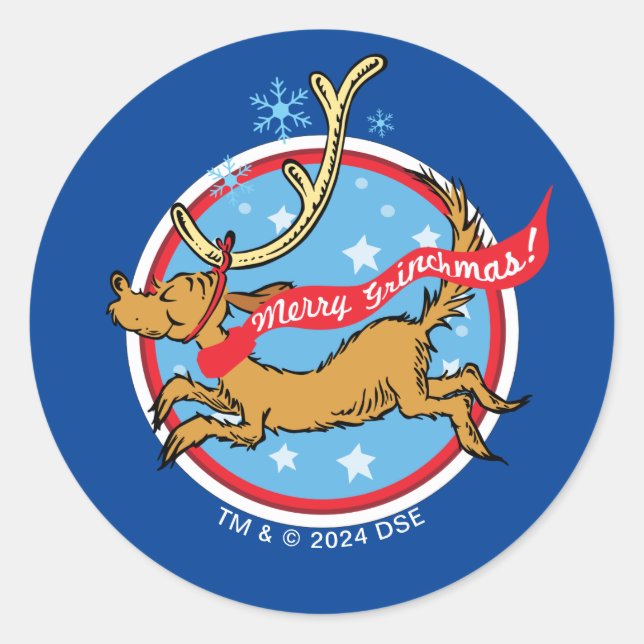 Grinch | Max Merry Grinchmas! Classic Round Sticker (Front)