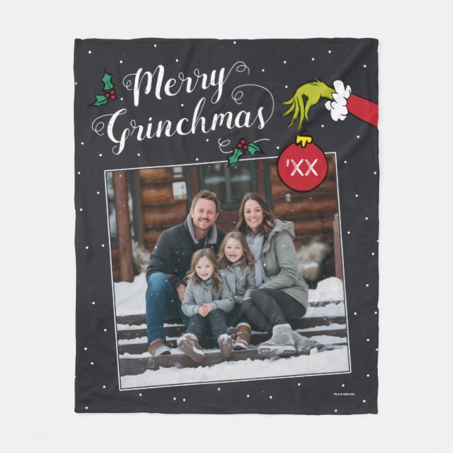 Grinch Merry Grinchmas Family Photo Christmas Flee Fleece Blanket (Front)
