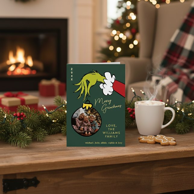 Grinch Merry Grinchmas Family Photo Christmas Foil Holiday Card (Creator Uploaded)
