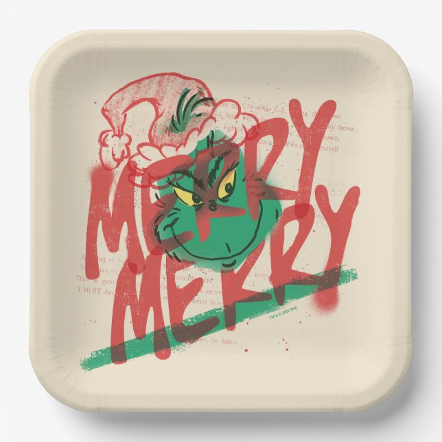 Grinch | Merry Merry Grunge Graphic Paper Plate (Front)