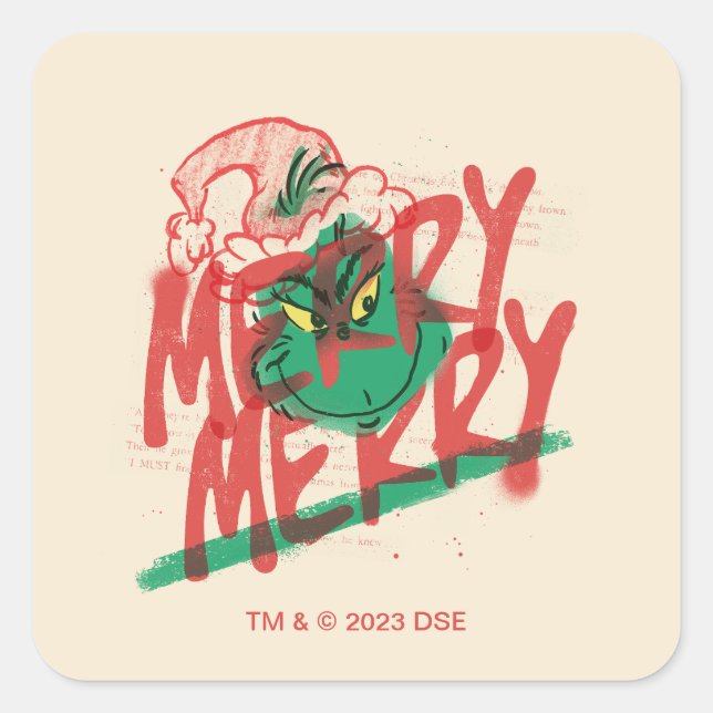 Grinch | Merry Merry Grunge Graphic Square Sticker (Front)