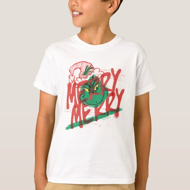 Grinch | Merry Merry Grunge Graphic T-Shirt (Front)