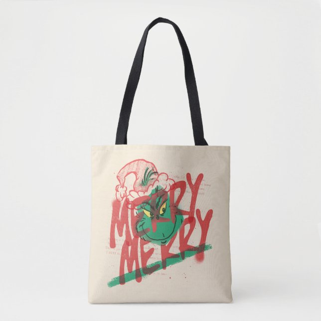 Grinch | Merry Merry Grunge Graphic Tote Bag (Front)