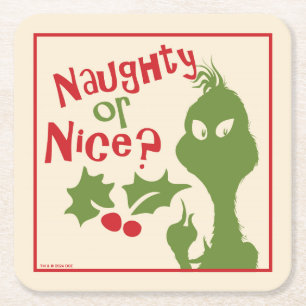 Grinch   Naughty or Nice Square Paper Coaster