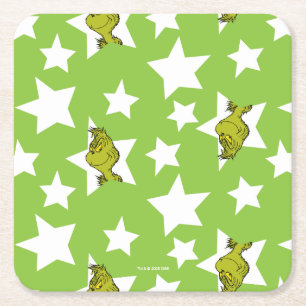 Grinch Peeking Star Pattern Square Paper Coaster