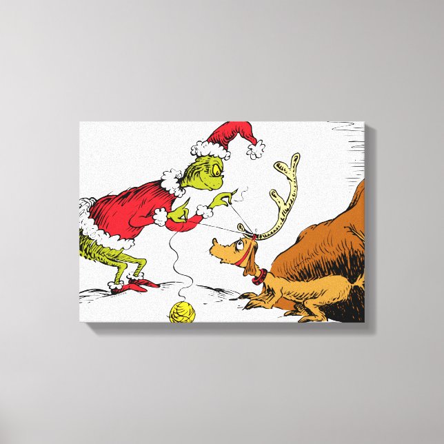 Grinch Prepares Max the Reindeer Canvas Print (Front)