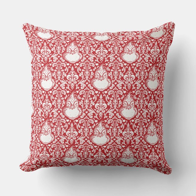 Grinch | Red Damask Pattern Cushion (Front)